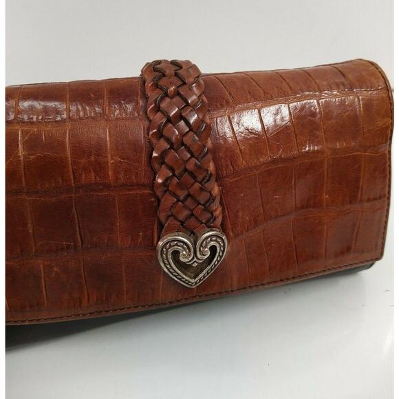 Brighton Burgundy Leather Crocodile Embossed Pockets Credit Card Crossbody Bag - Picture 2 of 13